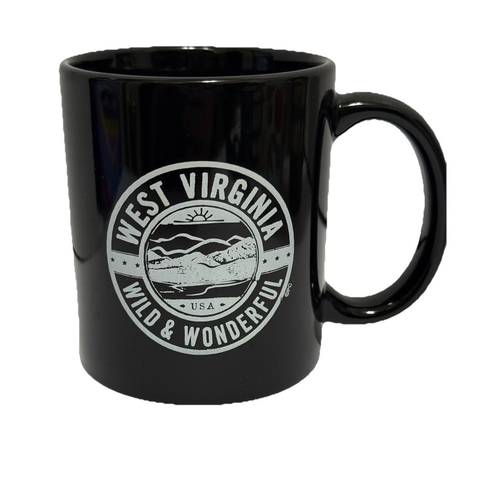 West Virginia Wild & Wonderful Mug Black Ceramic Coffee Cup USA Souvenir
